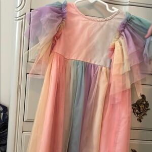 Colorful Rainbow Dress with Ruffled Sleeves